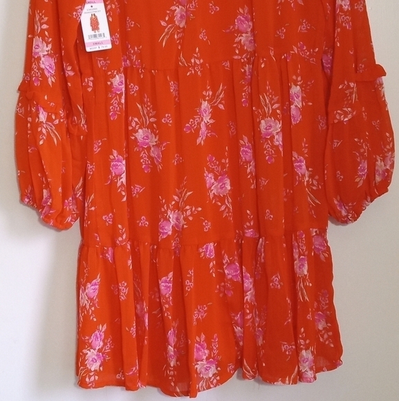 Vince Camuto orange/pink boho flouncy ruffle mini dress women's size small/mediu - Picture 10 of 11